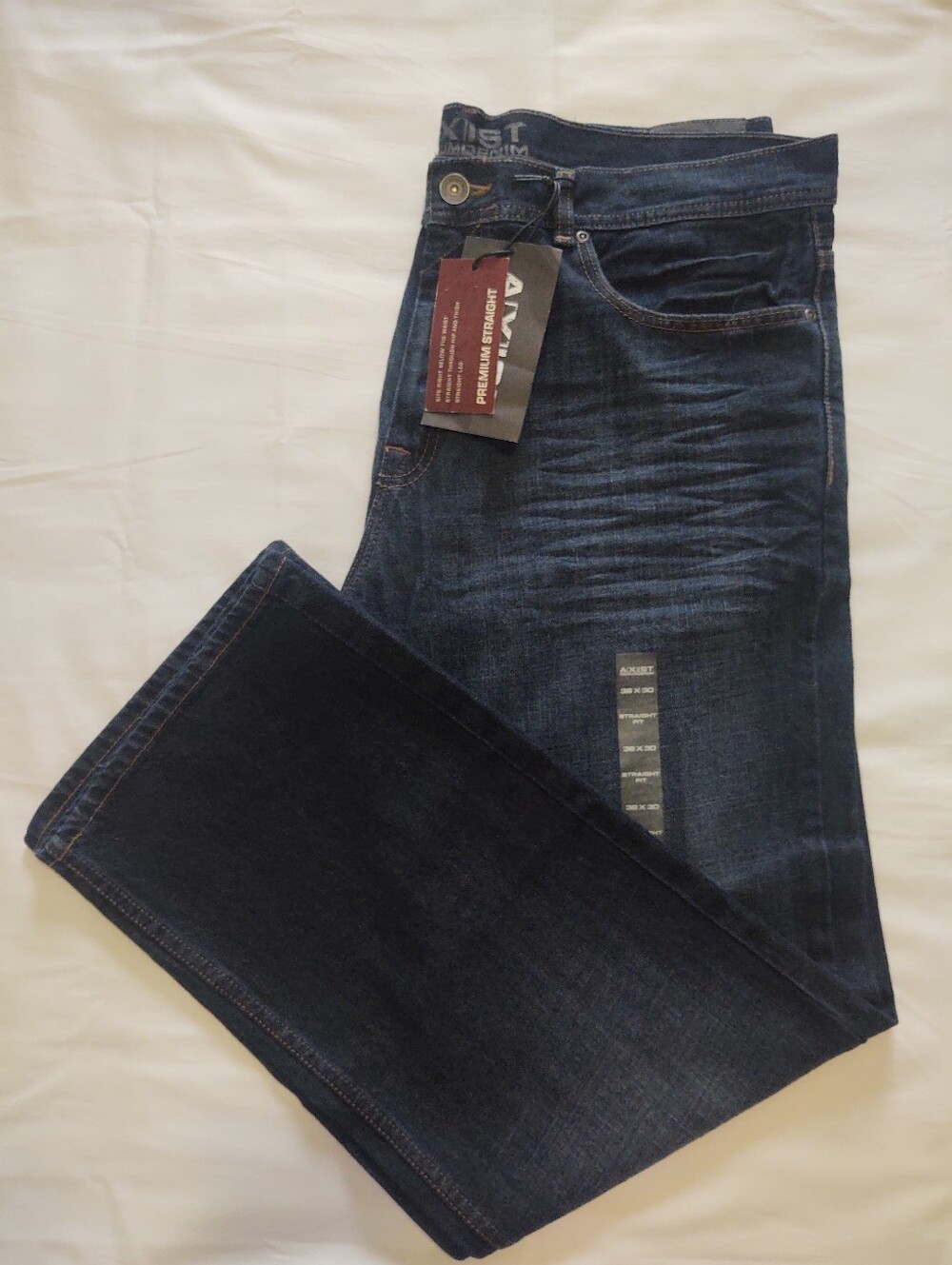 AXIST Men's Dark Blue Premium Straight Leg Jeans 38x30